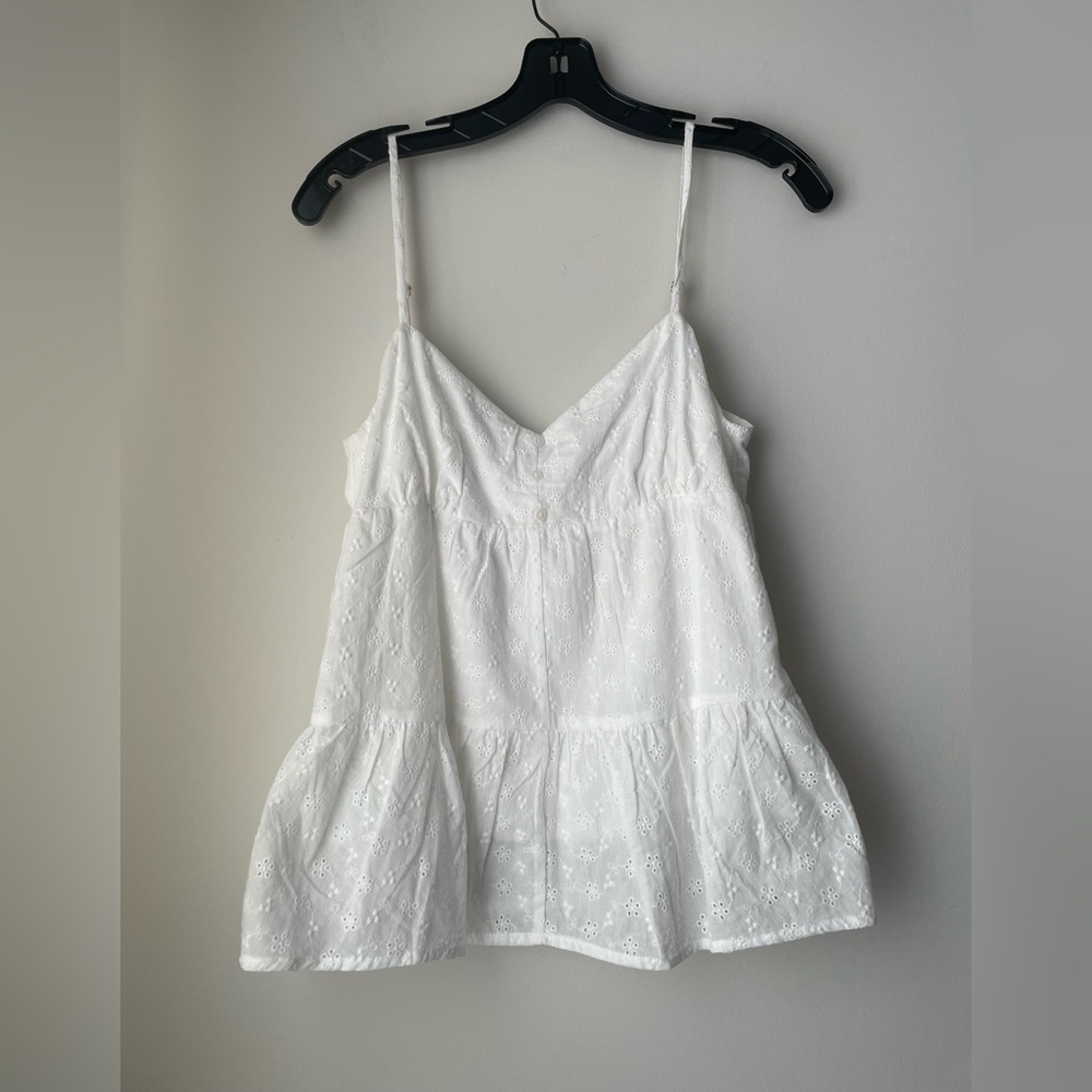 Lush Off White Empire Waist Eyelet Sleeveless Top Size Medium